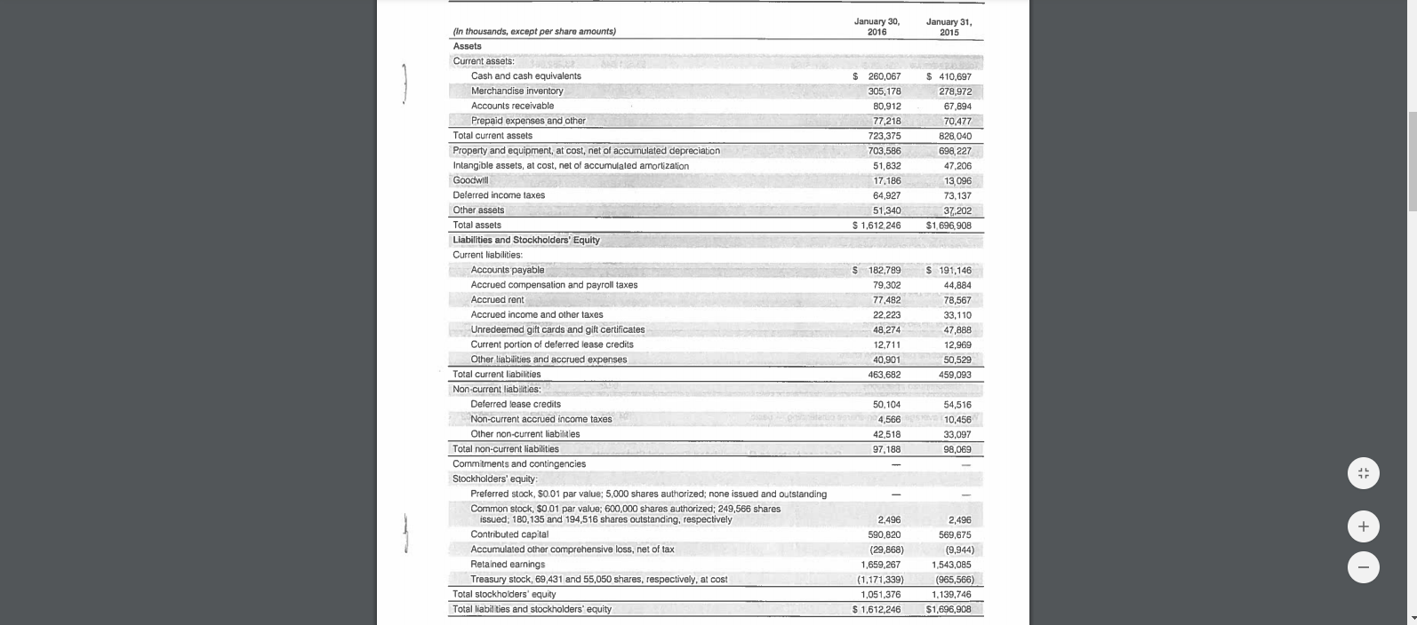 income statement and balance sheet in the format pictured on the first