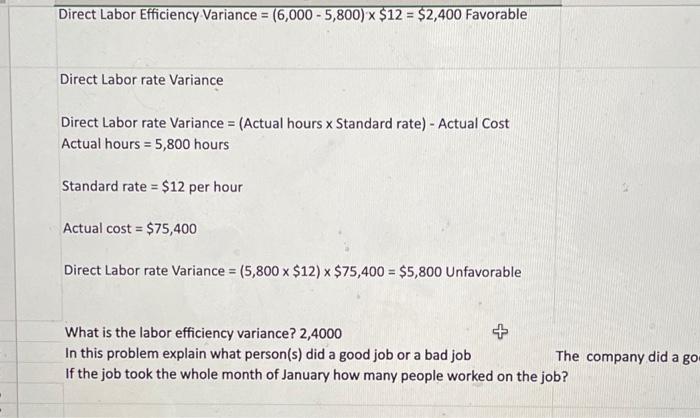 is there a formula? 1. Direct Labor Efficiency Variance Direct Labor Efficiency