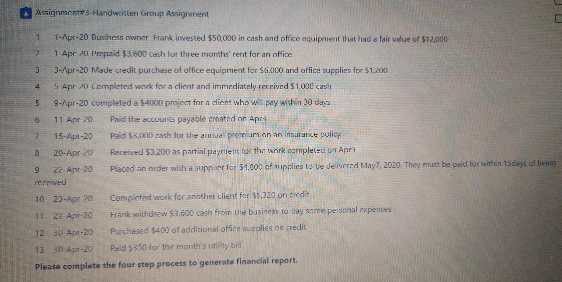 Generate financial report or make entries Assignment#3-Handwritten Group Assignment 1 7