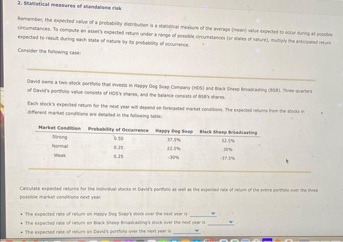  2. Statistical measures of standalone risk Remember, the expected value of