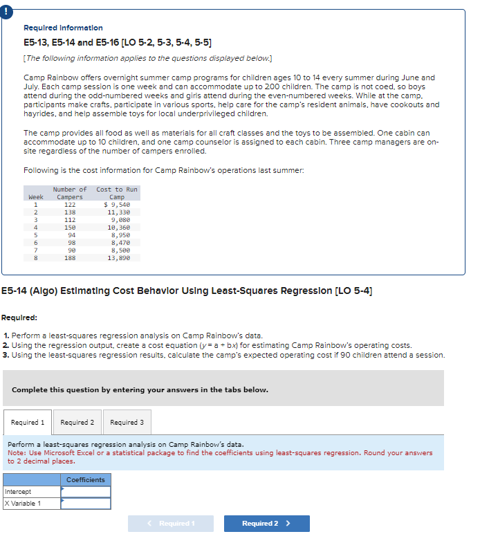  Required Information E5-13, E5-14 and E5-16 [LO 5-2, 5-3, 5-4, 5-5]