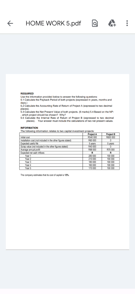 REQUIRED Use the information provided below to answer the following questions: