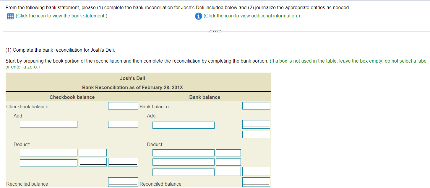 an ending checkbook balance of $6,850. c. Checks outstanding: no. 111,$650; no.