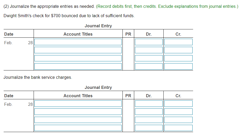 119,$1,200; no.121, $300. d. Dwight Smith's check for $700 bounced due to