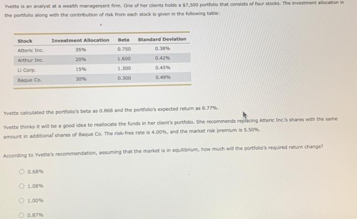 please answer asap! Wette is an analyst at a wealth manageroent firm.