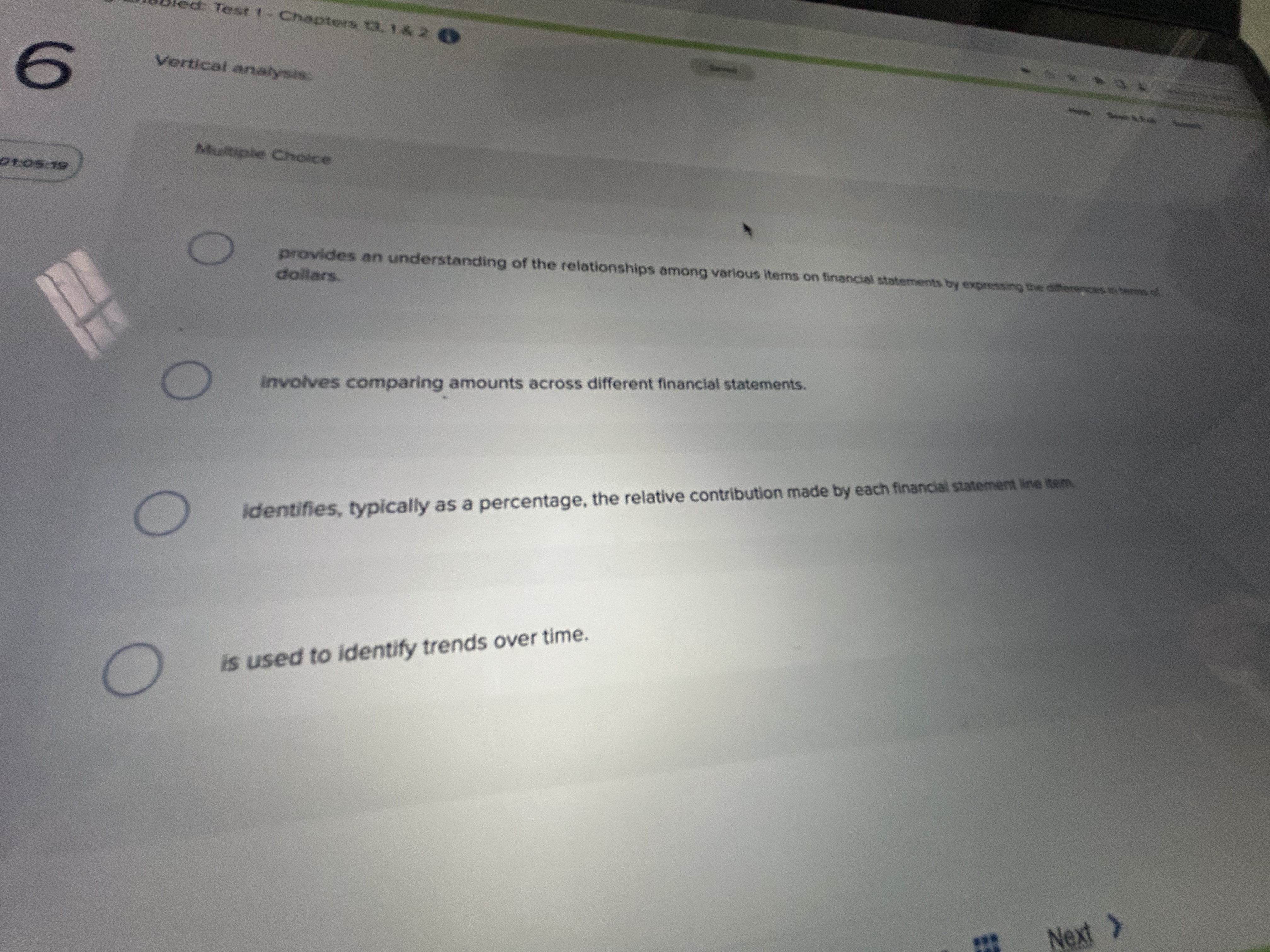  Test 1 Chapters 13,1 & 2 Vertical andidsis: ceven Mrithiple Chaice