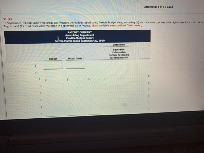 (Video) Ratchet Company uses budgets in controlling costs. The August 2020 budget