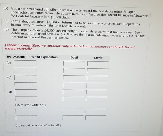 accounts receivable. The company produced the following aging of the accounts receivable