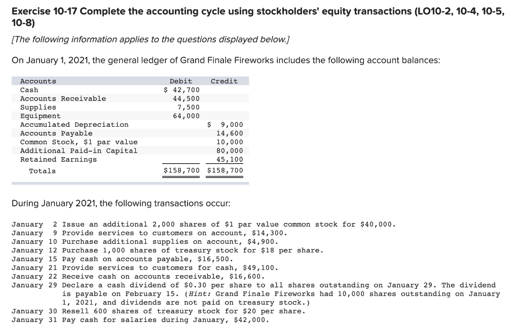  this is full question. Exercise 10-17 Complete the accounting cycle using