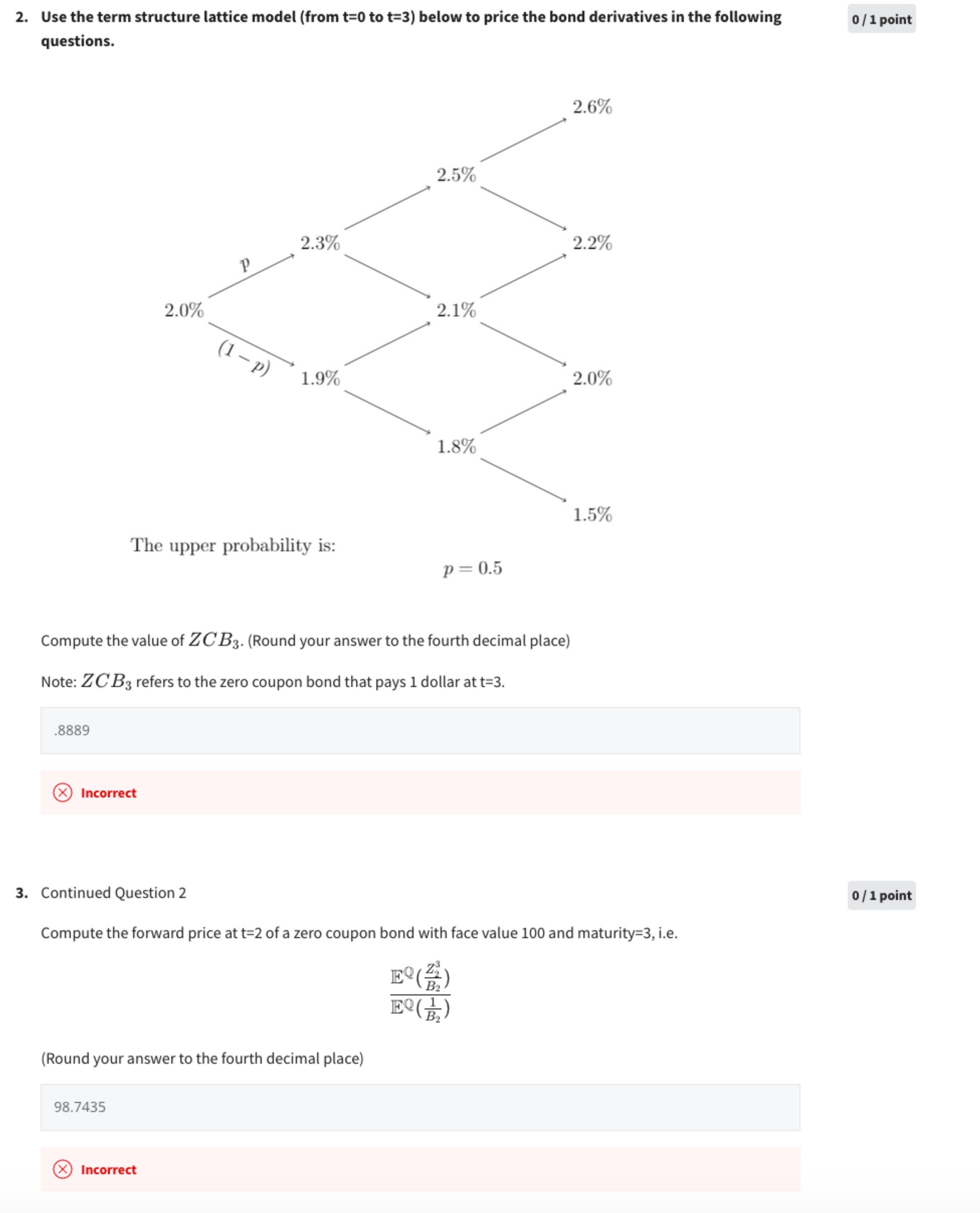  Use the term structure lattice model (from t=0 to t=3) below
