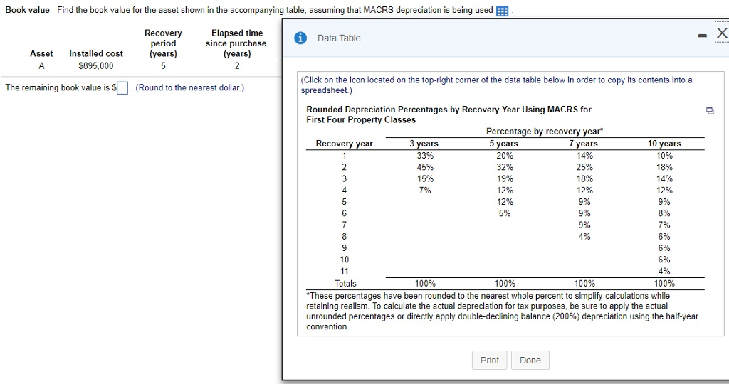  Book value Find the book value for the asset shown in