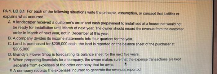 please help needs to be done on excel PA 1. LO 3.1