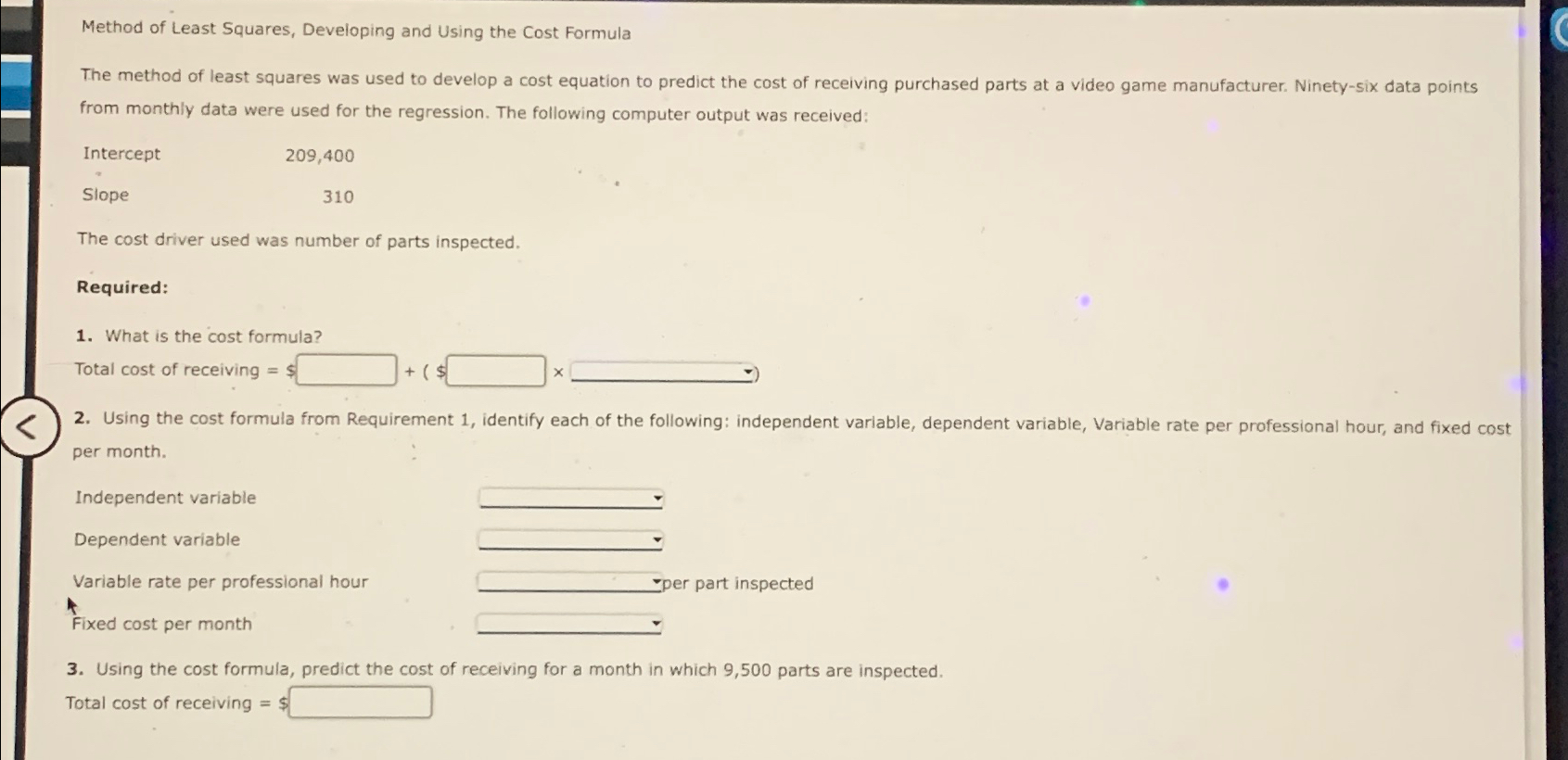  Method of Least Squares, Developing and Using the Cost Formula from