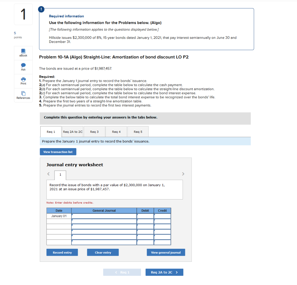  1 Required information Use the following information for the Problems below.