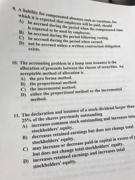  9. A liability for compensated abse ability for compensated absences such