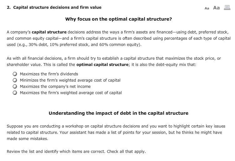 2. Capital structure decisions and firm value Aa Aa Why focus