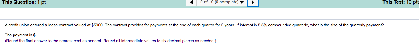 This Question: 1 pt 2 of 10 (0 complete) This Test: