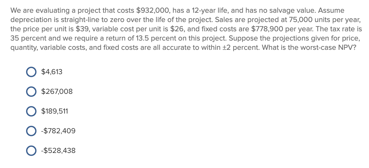  We are evaluating a project that costs $932,000, has a 12-year