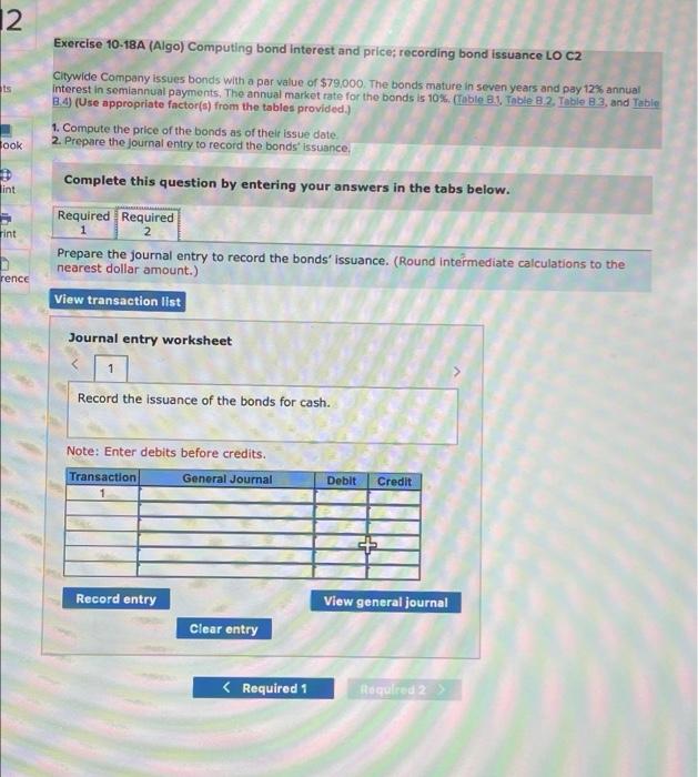 interest and price; recording bond issuance LO C2 Citywide Company issues bonds