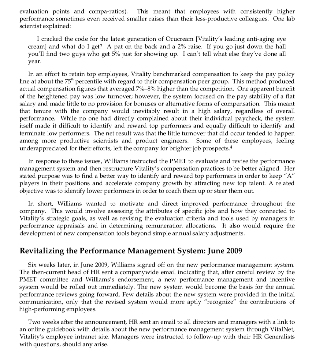 Health revert to not having a performance management program, what specific recommendation(s)