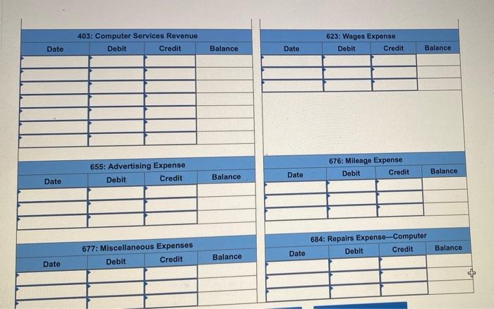 126 Computer Services Revenue 403 Prepaid Insurance 128 Wages Expense 623 Prepaid
