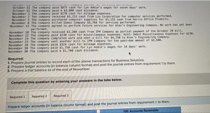 Equipment 167 Miscellaneous Expenses 677 Accounts Payable 201 Repairs Expense-Computer 684 October