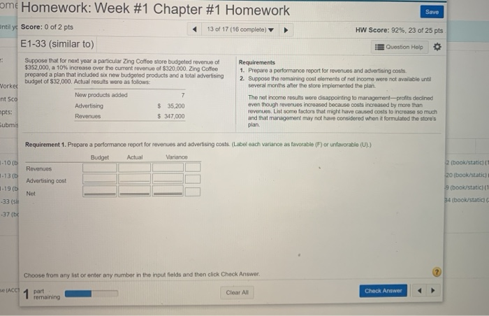  come Homework: Week #1 Chapter #1 Homework Save Until y Score:
