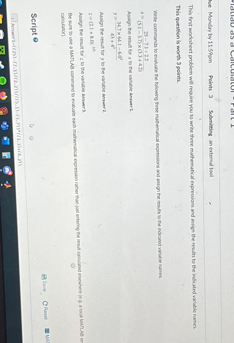  Monday by 11:59pm Points 3 Submitting an external tool This first