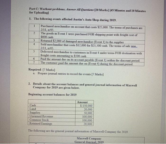  answer as quickly as possible,pleas Part C: Workout problems. Answer Al