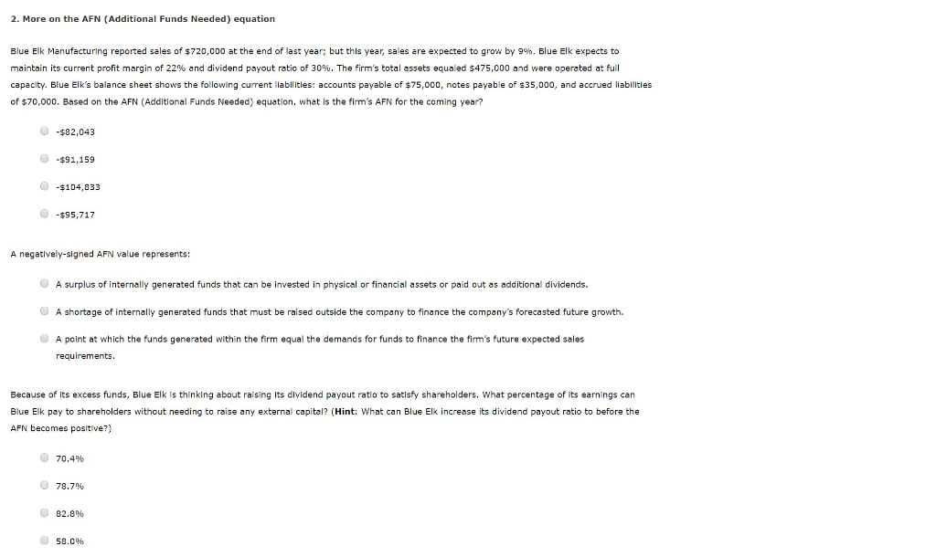  2. More on the AFN (Additional Funds Needed) equation Blue Elk