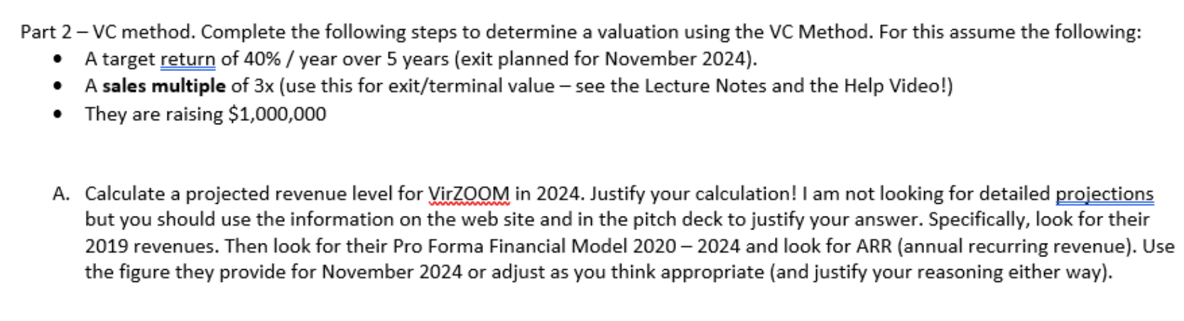  Part 2 - VC method. Complete the following steps to determine