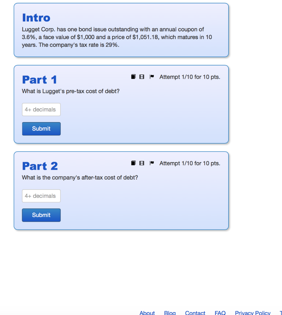  Intro Lugget Corp. has one bond issue outstanding with an annual