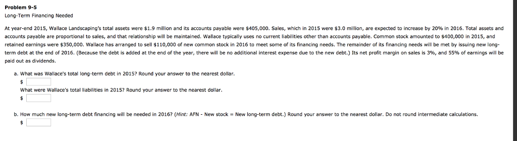 Please answer the following problem correctly. Thank you Problem 9-5 Long-Term Financing