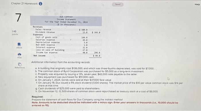 indirect method [LO21-4, 21-8] The comparative balance sheets for 2024 and 2023