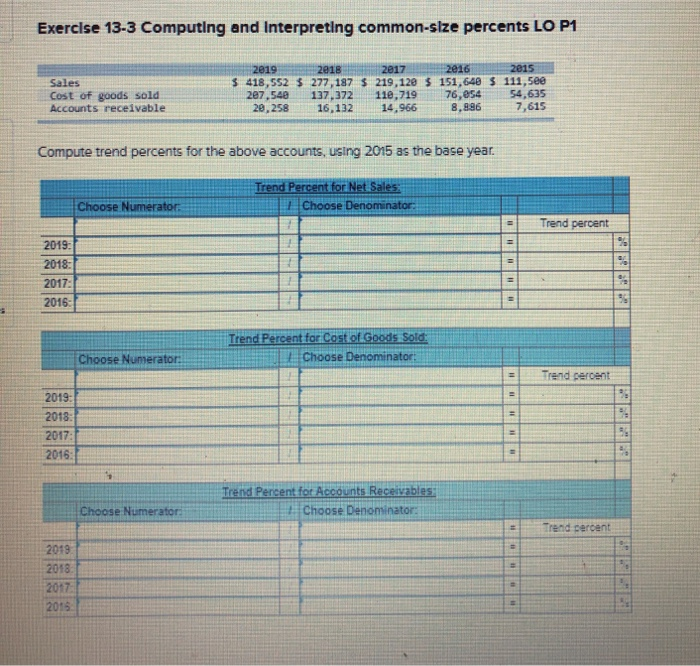 Exercise 13-3 Computing and Interpreting common-size percents LO P1 Sales Cost