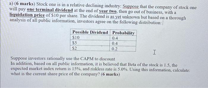 Help asap a) 6 marks) Stock one is in a relative declining