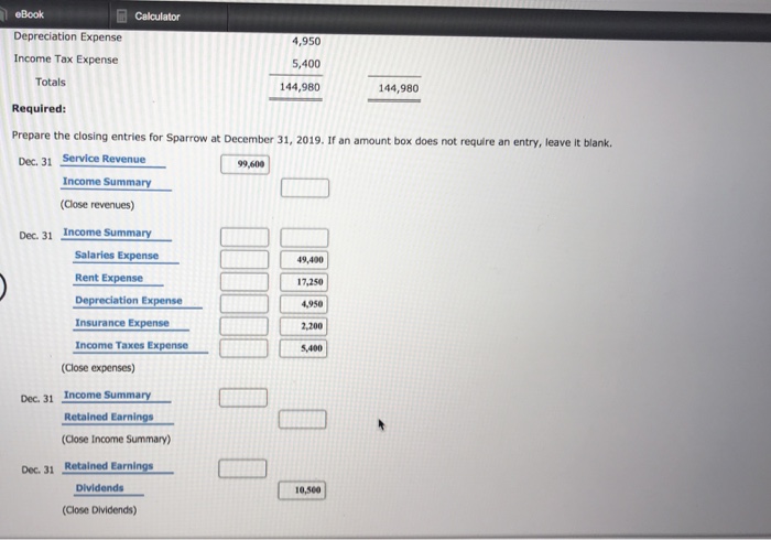 Company had the following adjusted trial balance at December 31, 2019. Sparrow