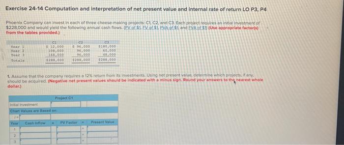  Exercise 24-14 Computation and interpretation of net present value and internal