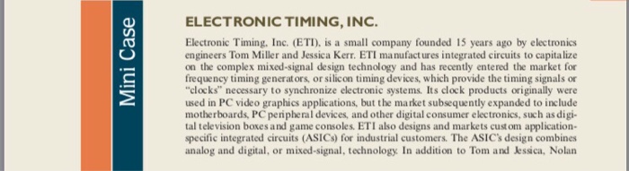  ELECTRONIC TIMING, INC. Electronic Timing, Inc. (ETI), is a small company