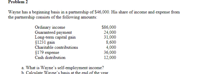  Problem 2 Wayne has a beginning basis in a partnership of