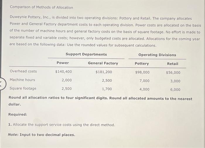  Please help :) 2. Allocate the support service costs using the