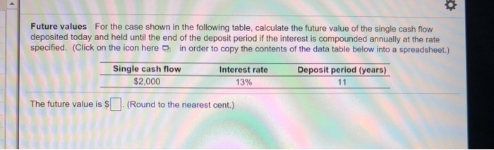  Future values For the case shown in the following table, calculate