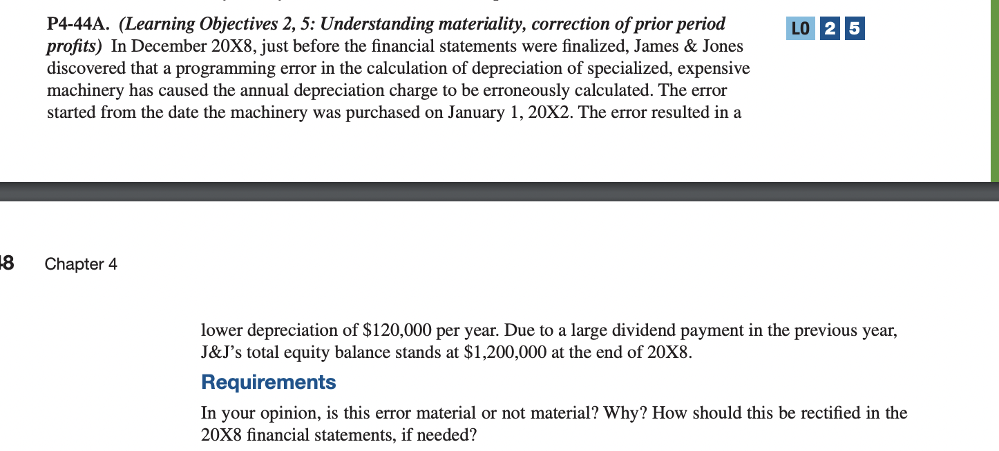 LO 25 P4-44A. (Learning Objectives 2, 5: Understanding materiality, correction of