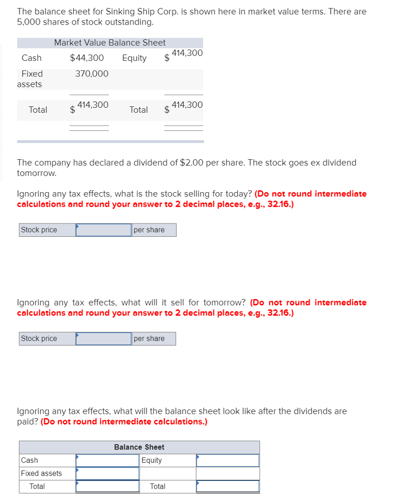  The balance sheet for Sinking Ship Corp. is shown here in