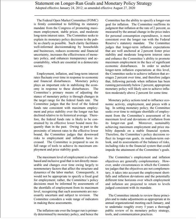 Read the article Statement on Longer-Run Goals and Monetary Policy Strategy to