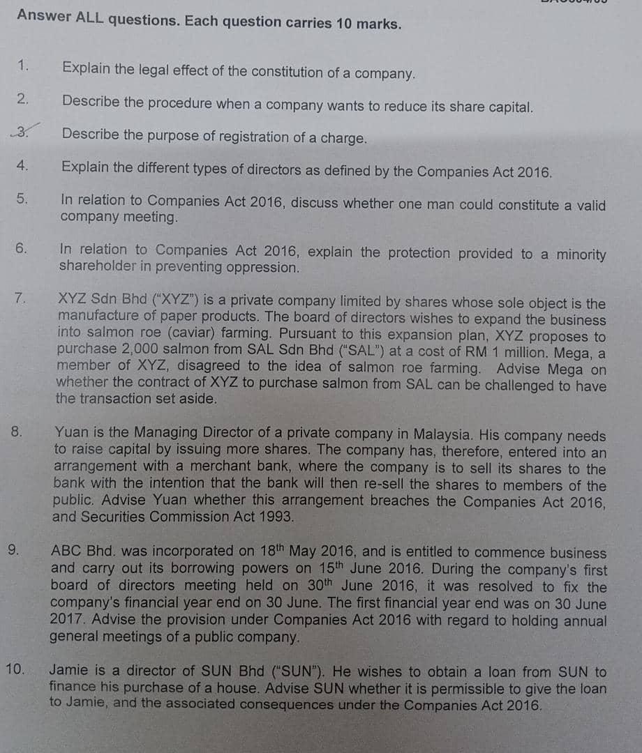  Answer ALL questions. Each question carries 10 marks. 1. Explain the