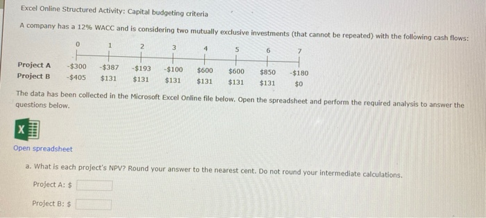 a company has 12% WACC and is considered two mutually exclusive investments