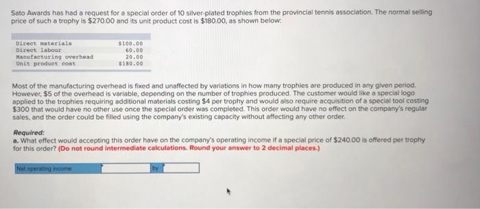  Sato Awards has had a request for a special order of