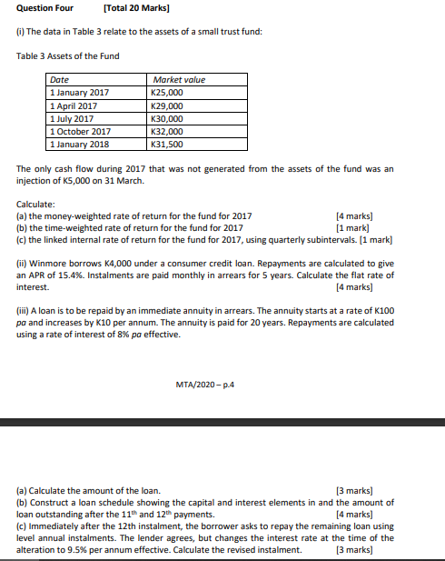  Question Four [Total 20 Marks] 1) The data in Table 3