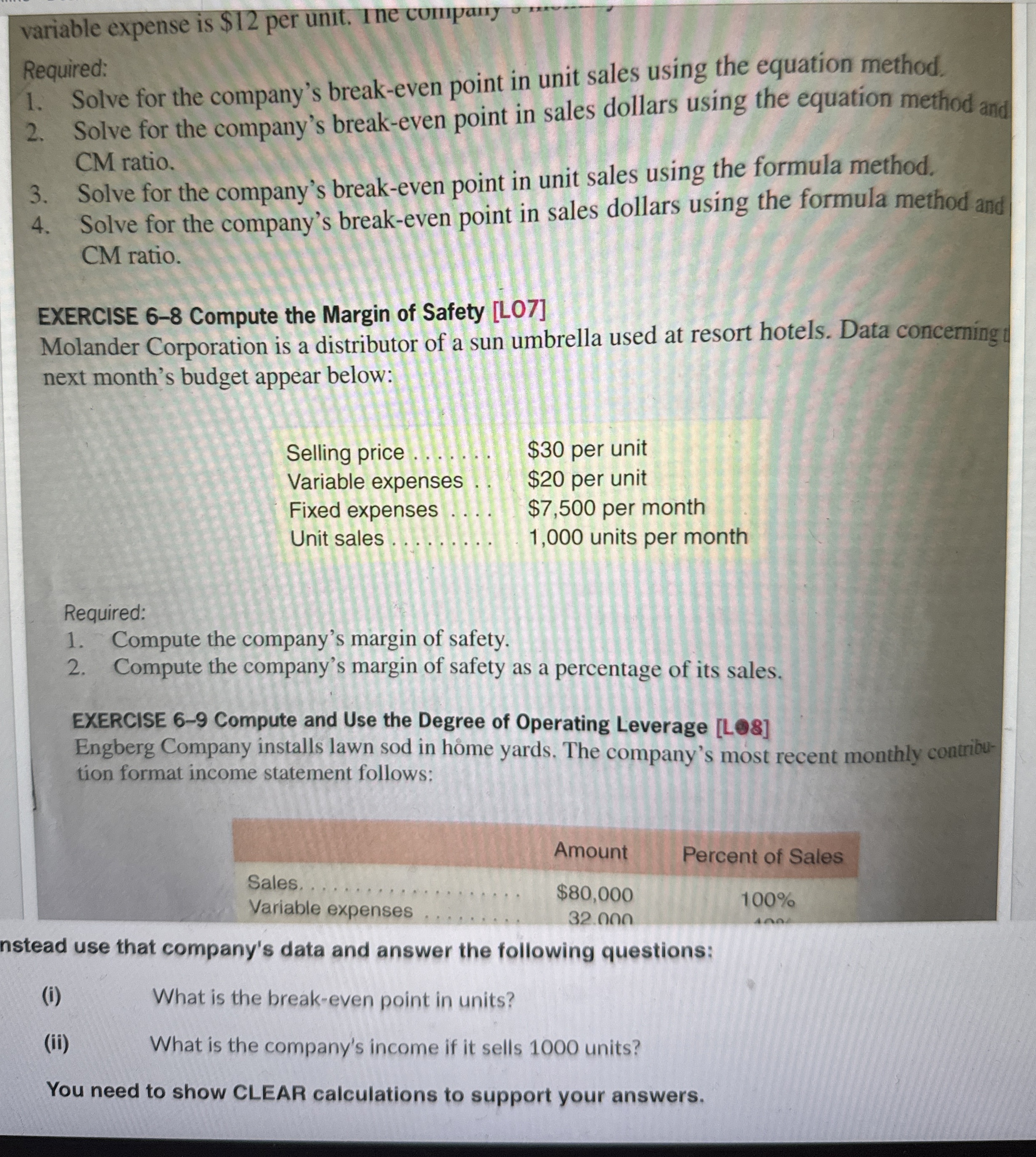  variable expense is $12 per unit. I he company Required: Solve